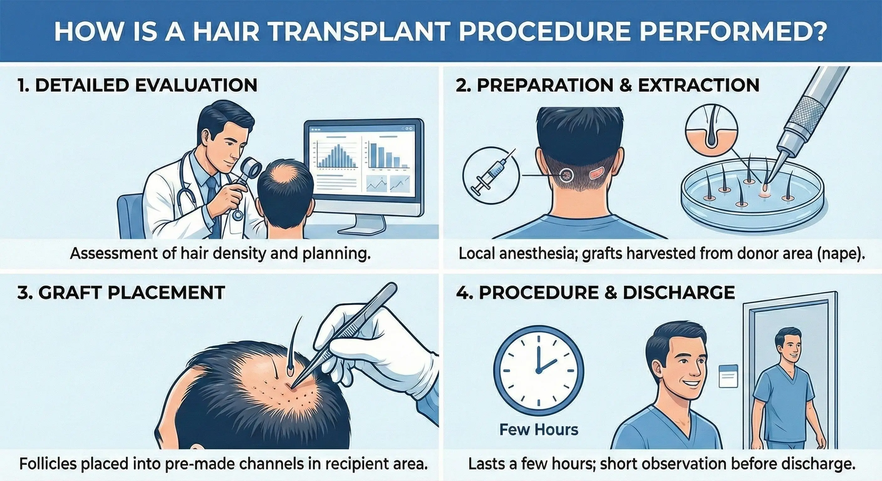 A step-by-step guide on how a hair transplant procedure is performed